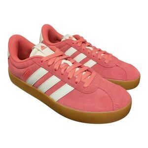 adidas Pink Suede Sneakers with White Stripes and Gum Sole